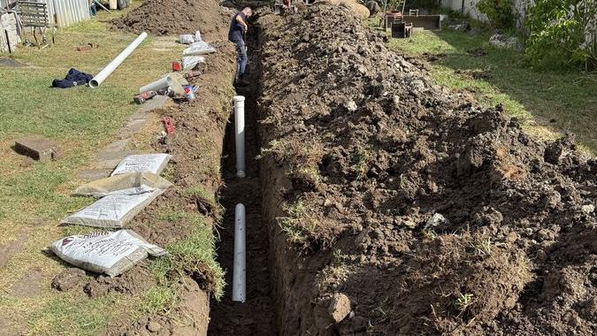 Outdoor drain pipework and drainage access, Elwood